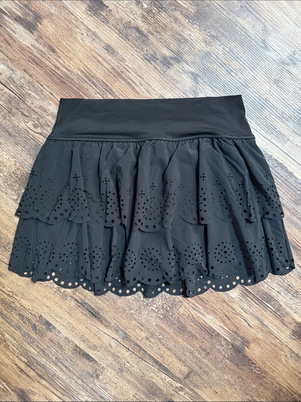 aerie Black Laser-Cut Tiered Skort